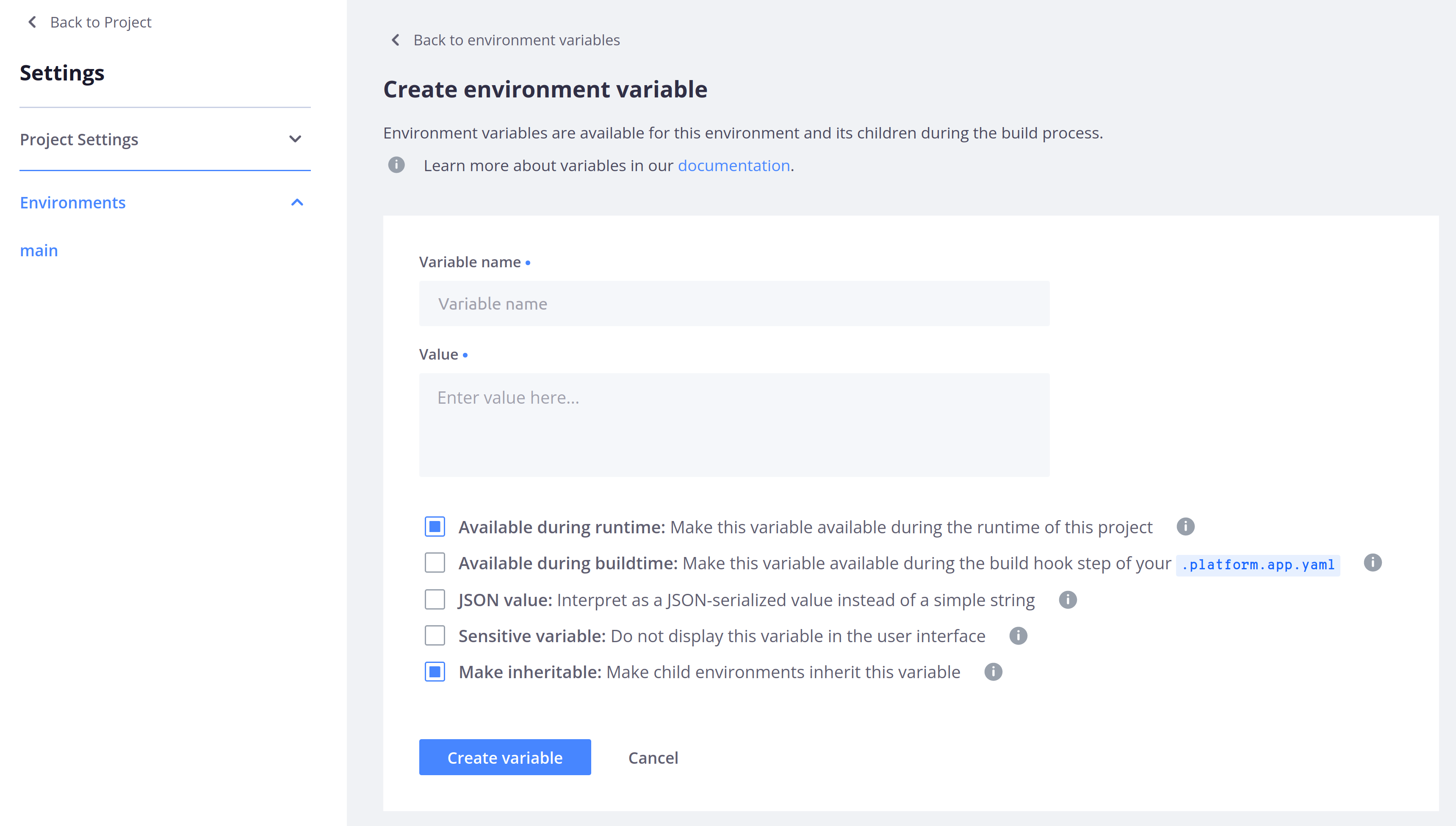 Configure Upsun Fixed environment variables
