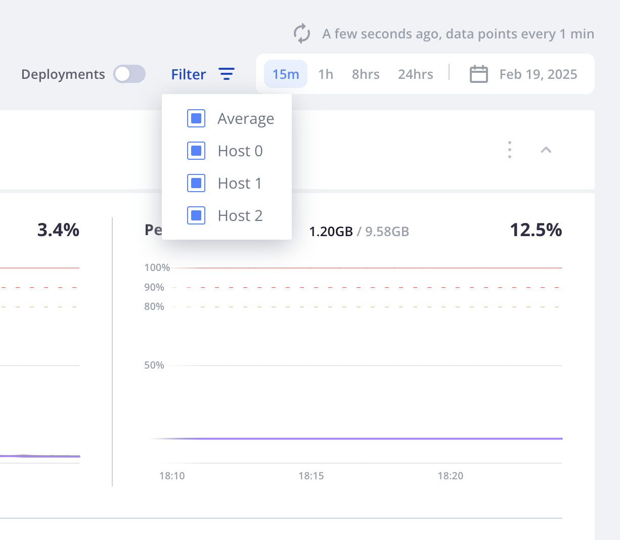 Clicking Filter reveals a list of hosts you can filter