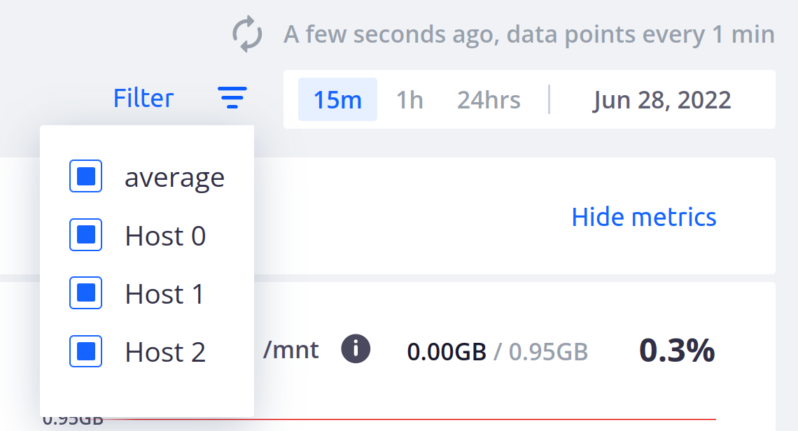 Clicking Filter reveals a list of instances you can filter